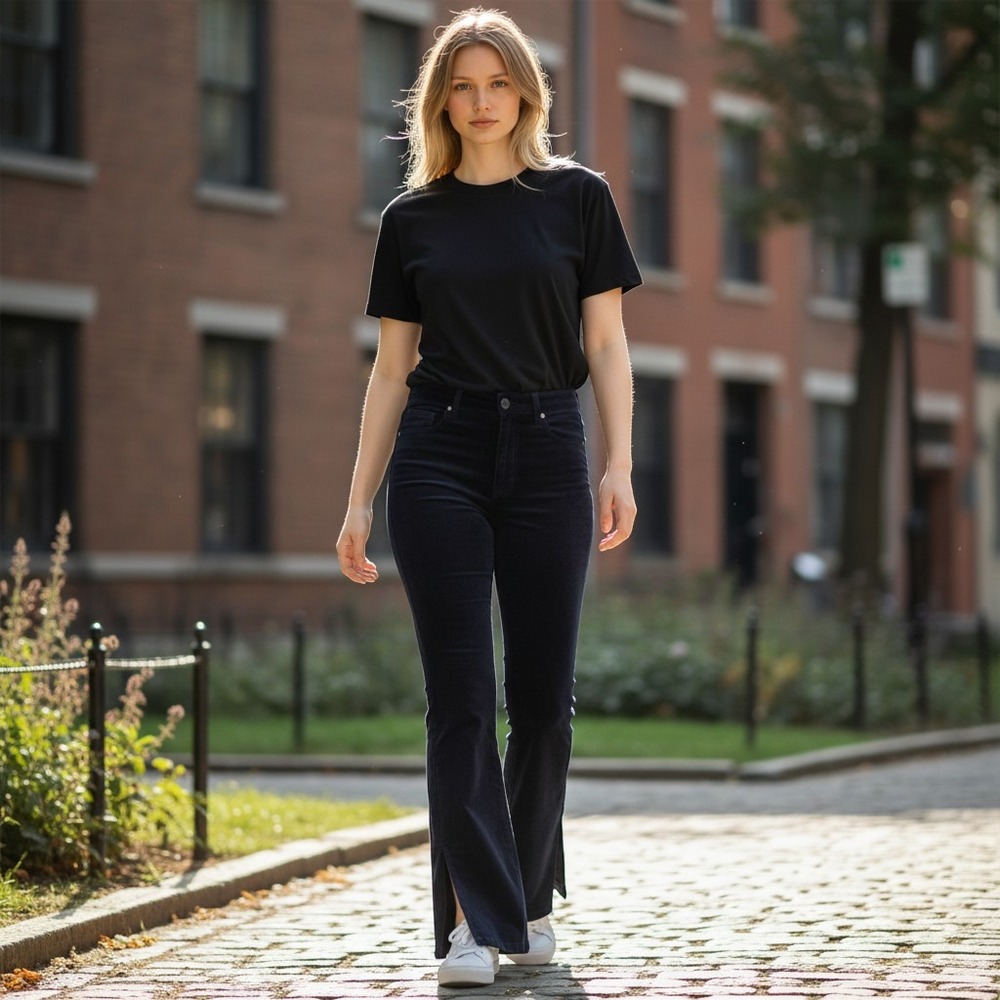L'AGENCE Black Velvet Flare High Rise Pants with Split Hem Flare size 28